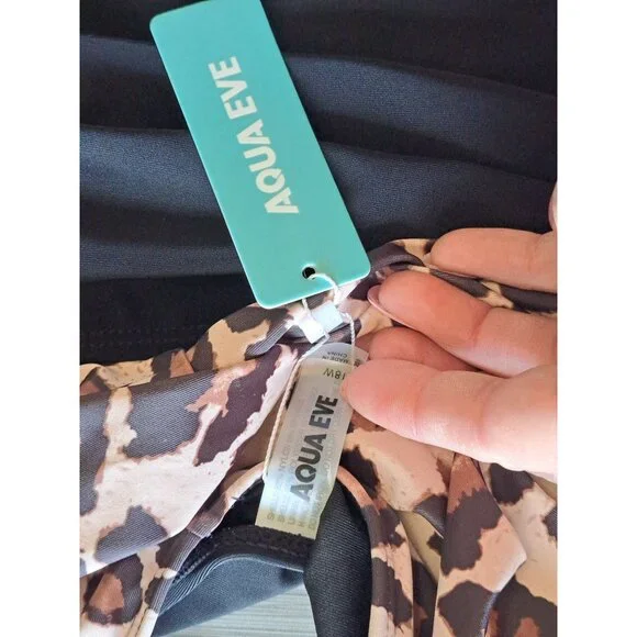 Aqua Eve Womens Plus Size 18W Leopard Print Swimsuit Dress Black  Brown NEW - Picture 5 of 9